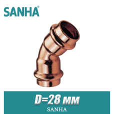 Угол пресс медный Sanha D28x45 град.